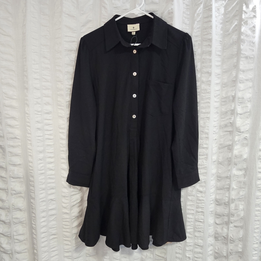 Tuckernuck Pomander Place Black Crepe Callahan Shirt Dress Womens Large - Picture 2 of 8